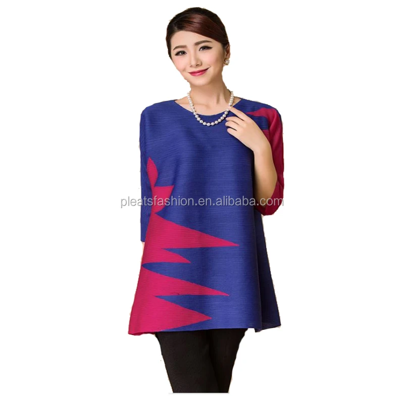 

New fashion women long sleeve blue match rose contrast color blouse