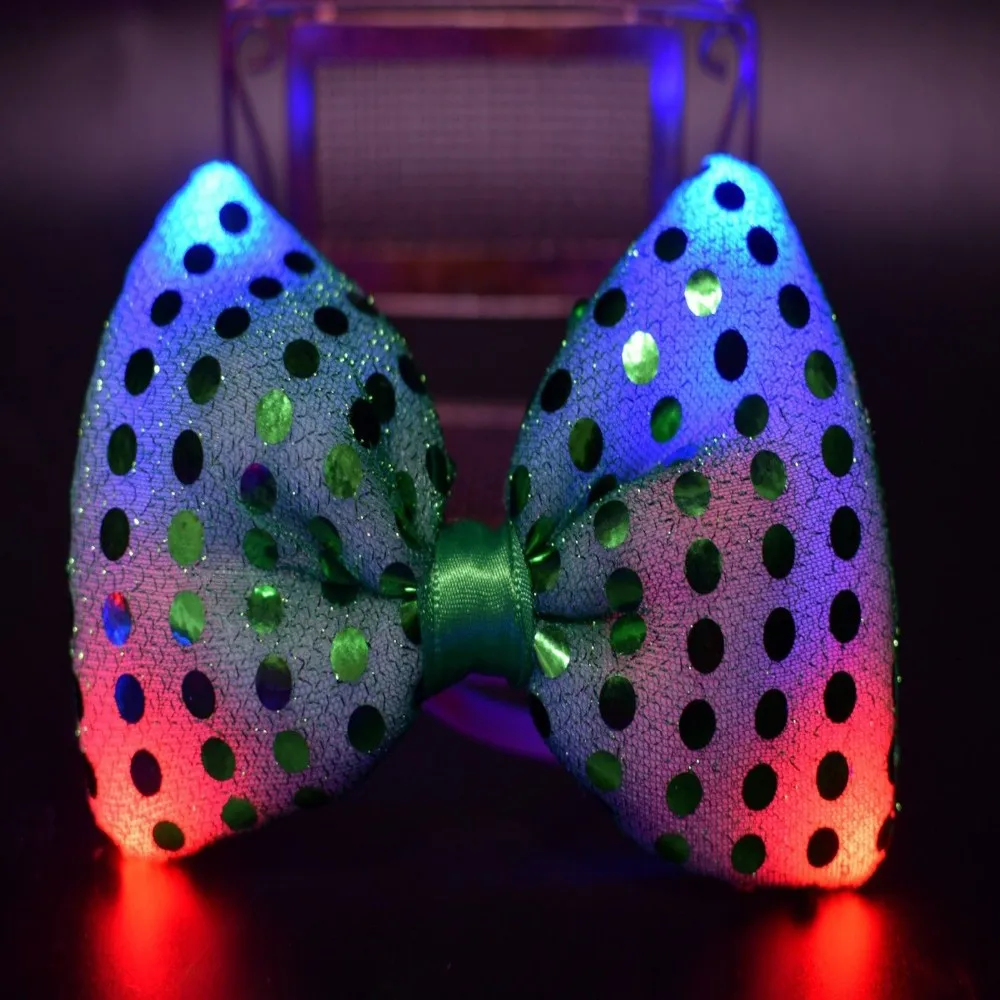 Flashing Light Up Bow Tie Necktie LED Mens Party Decor Lights Sequins Bowtie
