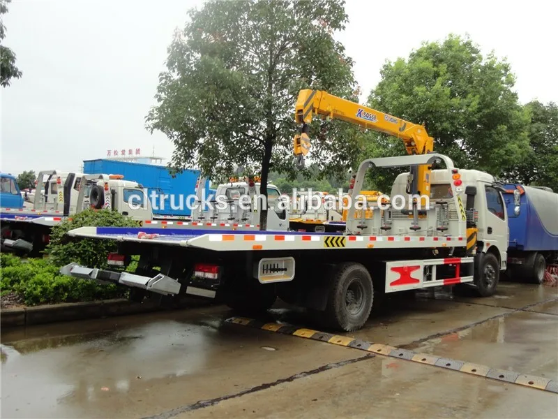 4 Ton Crane Mounted Recovery Truck For Sale,Dongfeng 5 Tons Flatbed Road Wrecker Towing Trucks