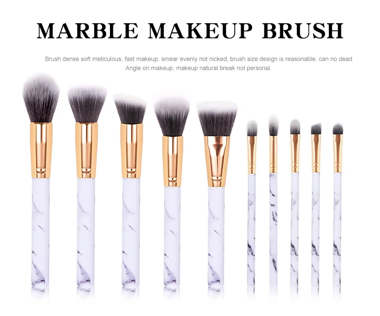 Professional 10 piece marble makeup brush set with box