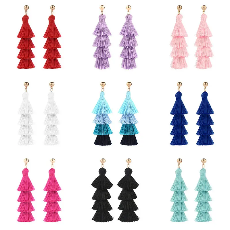 

Wholesale Colorful Long Layered Tassel Bohemian Earrings For Women, As photo