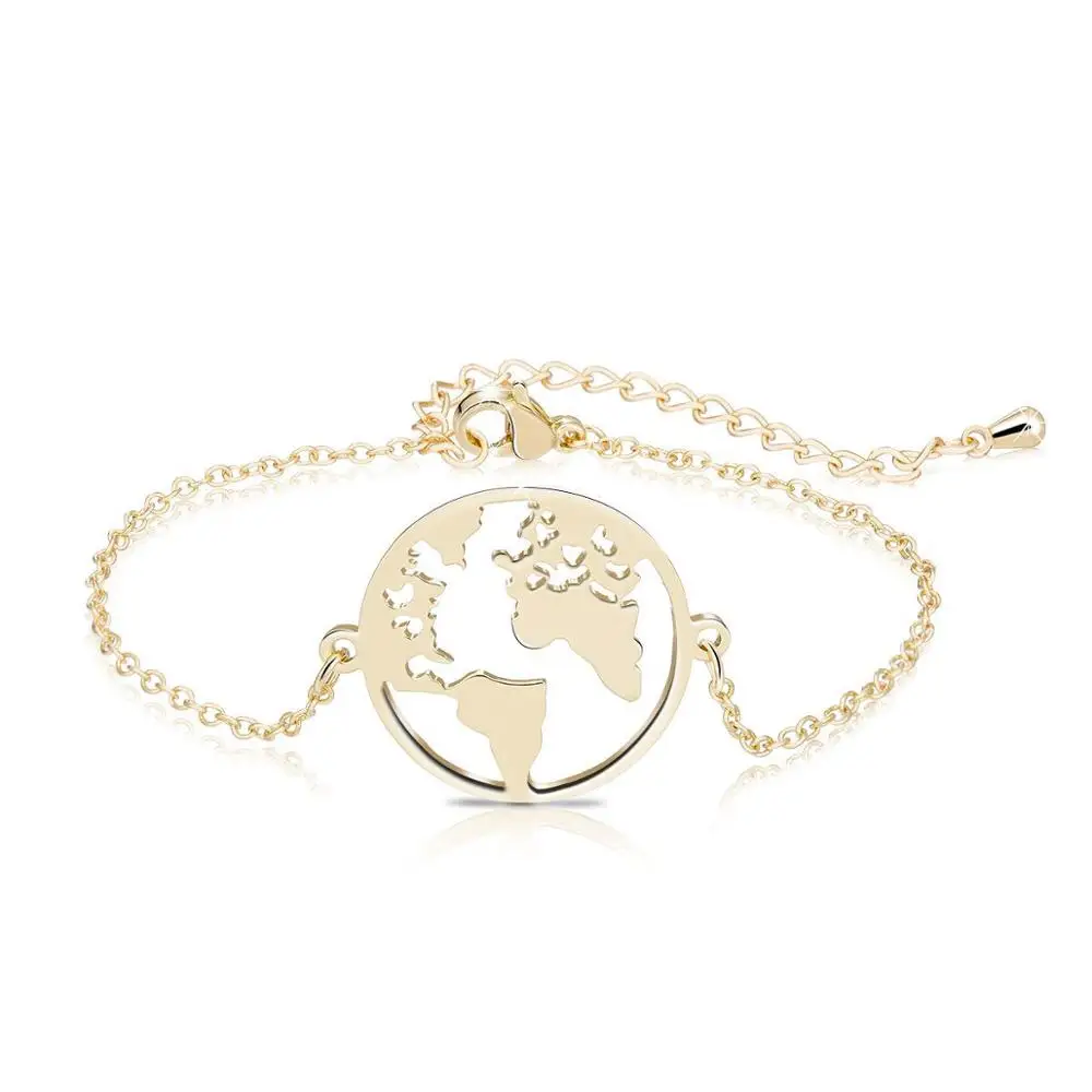 

Personality Hollow Stainless Steel Globe World Map Pendant Bracelet Jewelry For Women, Silver/gold/rose gold