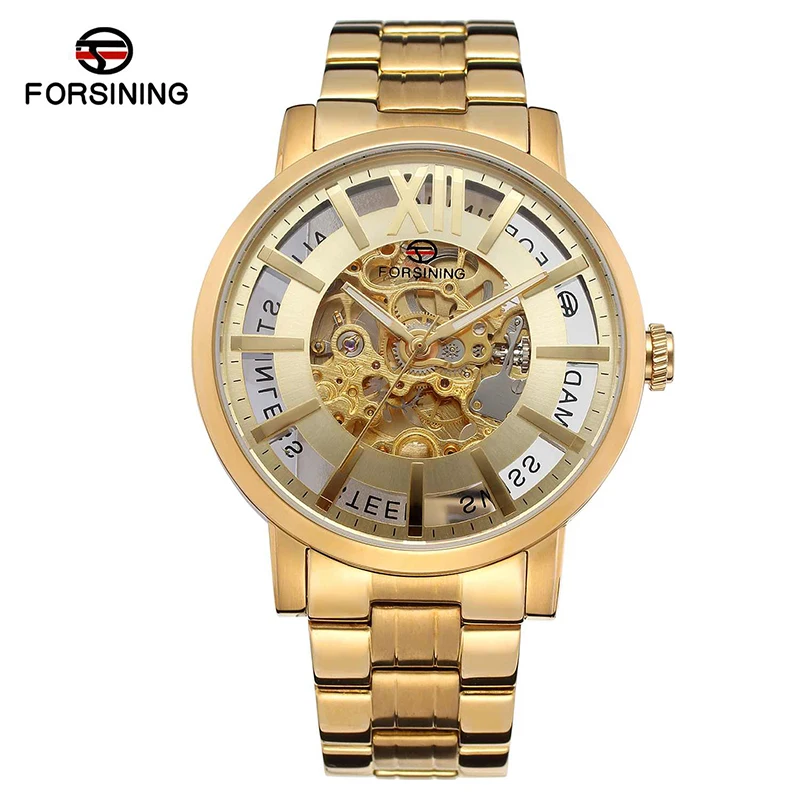 

Forsining Brand Luxury Wrist Watch Full Stainless Steel Automatic Self Wind Analog Display Fashion Skeleton Men Mechanical Watch