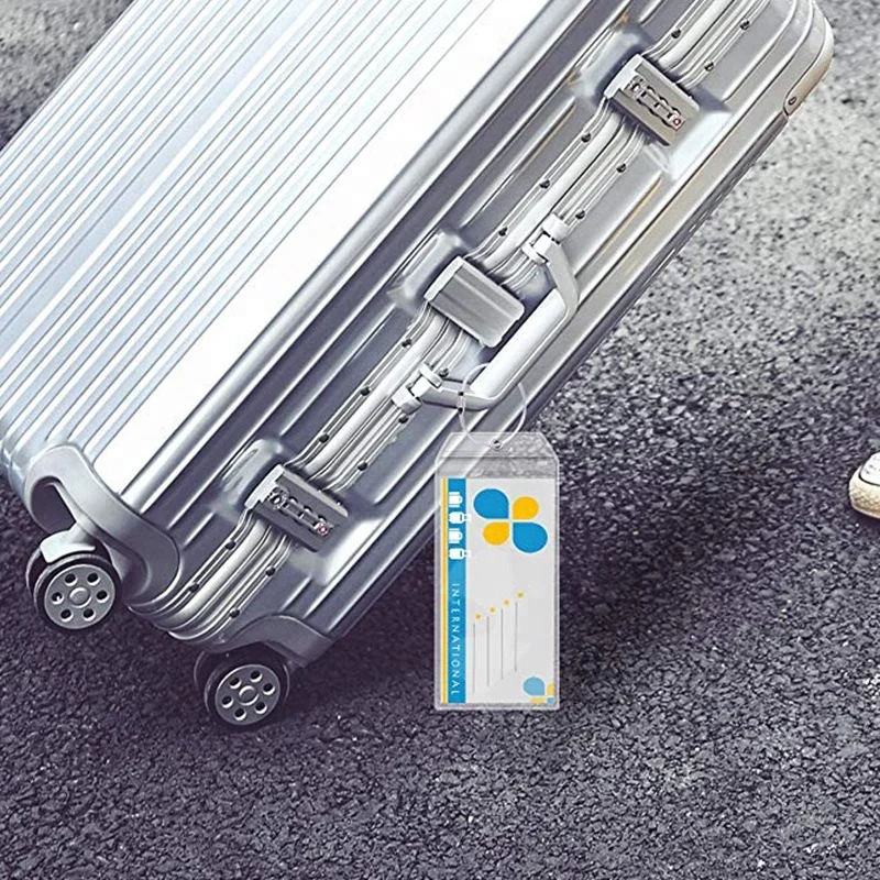 

Wholesale clear PVC luggage bag tags customized plastic cruise tag card holder with paper protector zip seal and steel loops