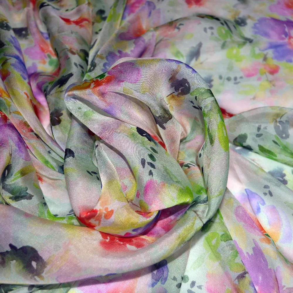 Flowers Pattern Printed Pure 100% Silk Chiffon Fabric - Buy Silk ...