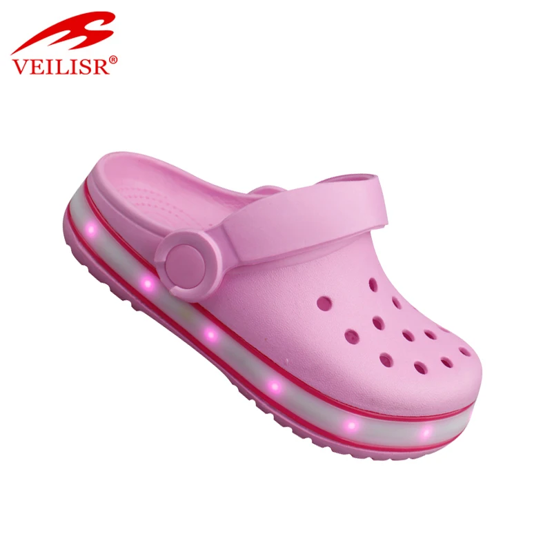 
Outdoor summer flashing holey EVA kids sabots led light clogs 