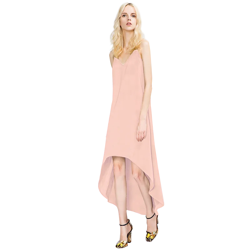 

Short Front Long Back Hanky Casual Maxi Women Bandage Backless Dress, Black;pink
