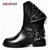 Italian women leather boots rivets lady ankle boots cool riding boots