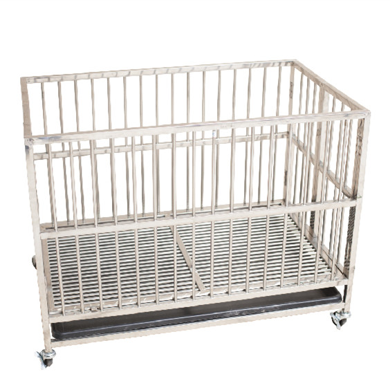 

Factory supply S, M ,L metal folding pet cat dog cage with wheels, Silver