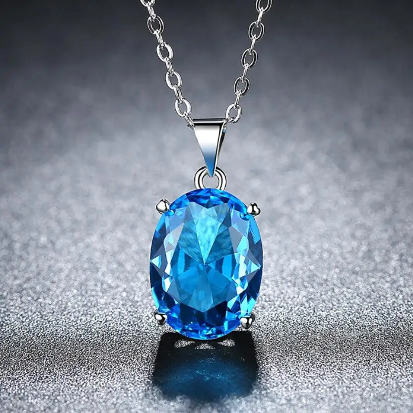 

Fashion oval sea blue CZ crystal pendant necklace for women, N/a