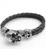 Viking Cuff Jewellery 316L Stainless Steel Casting Skull Braid Leather Bracelet Bangle