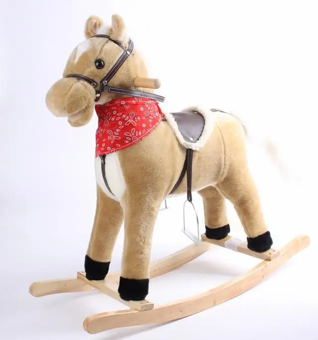 Baby wooden plush rocking horse with sounds and tail moveable(CE/EN71)