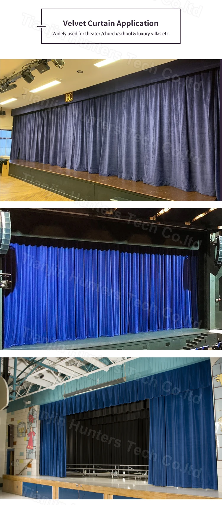 Customized Flame Retardant Velvet Colorful Stage Church Curtain For