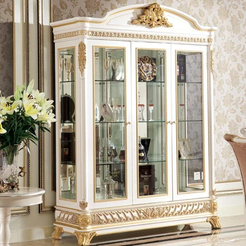 Yb62 French Rococo Style Living Room Furniture Wine Display Cabinet With Tv Stand Antique Wooden Gold Painting 3 Door Showcas Buy Living Room