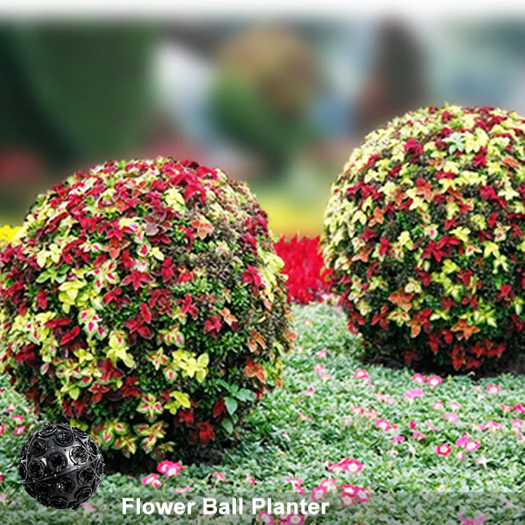 

SOL Factory Decorative Flower Ball Planter Round Big Ball Planters Vertical Garden Road Lamp Post Pots, Black