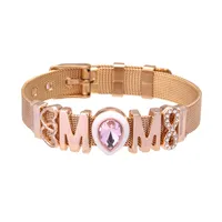 

Custom DIY Stainless Steel Charms Bracelet for Mothers Day Gifts Letter MOM Heart Slide Charms Strap Metal Charm Mesh Bracelet