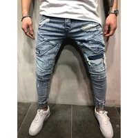 

Wholesale Blue Hole Skinny Ripped Young Mens Jeans Slim Fit