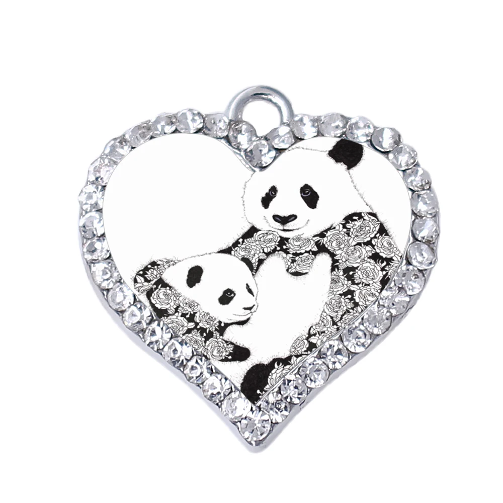

C110318370 Heart crystal silver jewelry mom and kid panda sticker pendant for bracelet or necklace making, N/a