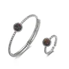Wholesale soft design adjustable bangle bracelet rings zircon micro pave fashion S925 silver crystal druzy stone jewelry set