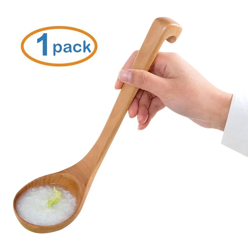 EOPER 5 Pack Wooden Soup Spoon Natural Eco-Friendly Dining Tableware Spoon for Eating Mixing Stirring