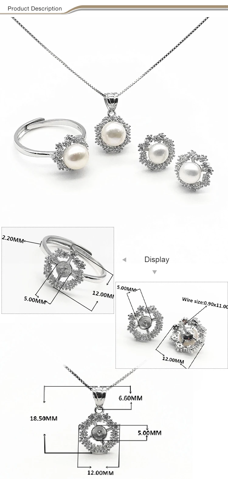 Valentine's day Custom design 925 Silver bridal jewelry sets guangzhou customize pearl jewelry