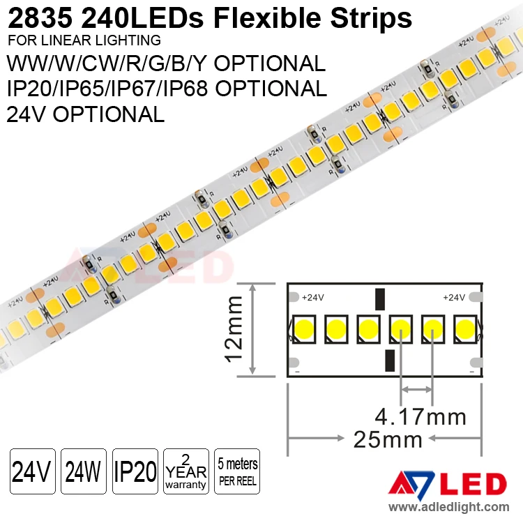 240leds led strip 5m high density led strip 2835 smd led strip for jewelry glass display showcase