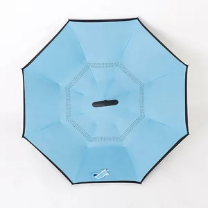 Image of wholesale cheap reverse umbrella with C handle custom printed logo inverted umbrella
