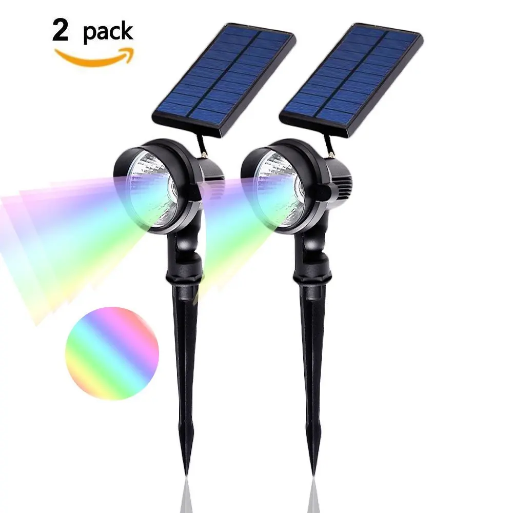 Solar Spotlight outdoor,LED Garden Spotlight,Outdoor Waterproof LED Landscape Lighting for Garden, Patio, Deck, Yard,Driveway ,Pool Area, Auto On/Off (RGB/2 Pack)
