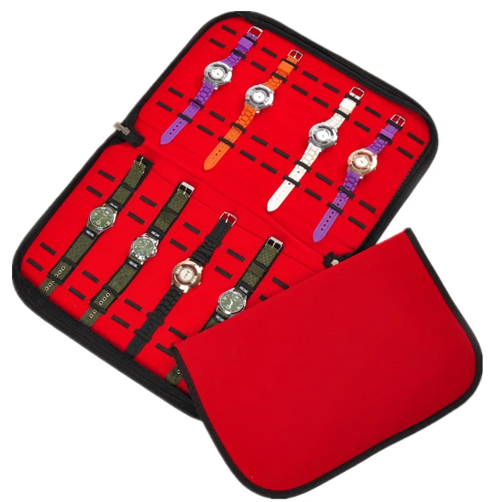 

Cheap 40 Slot Black Pu Leather Watch Band Portable Storage Travel Watch Strap Box With Zipper