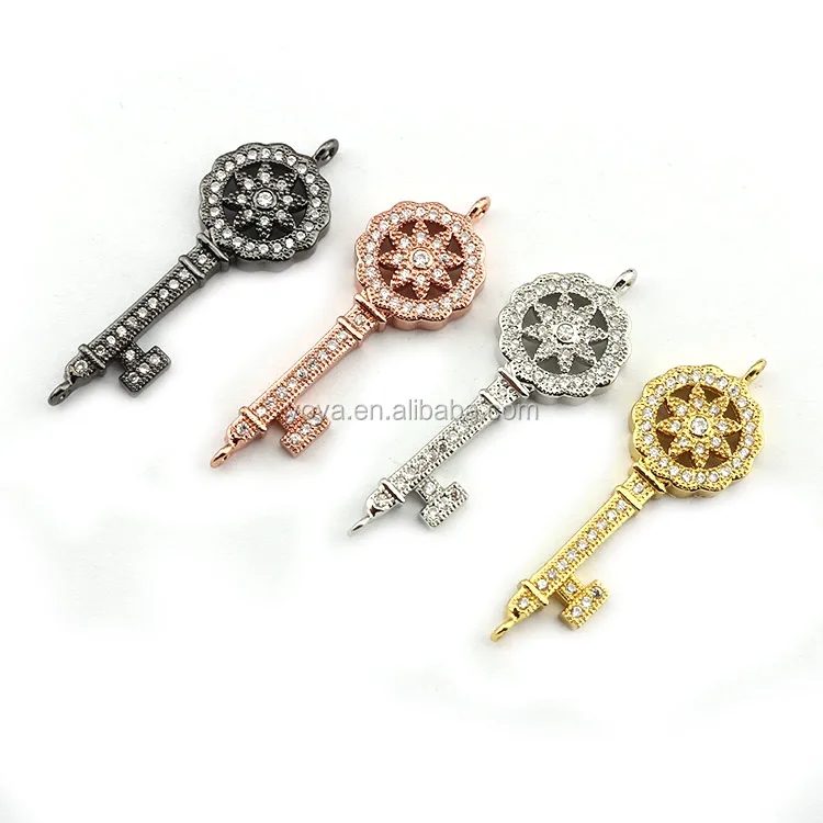 

CZ7184 new cz micro copper key jewelry connector ,fashion gold/silver/black diamond copper key bracelet connector
