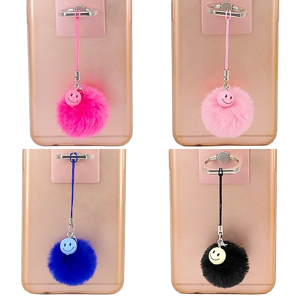 Yongze Fuzzy Cell Phone Keychain Ball Fluffy Pom Pom Keychain Fur Ball