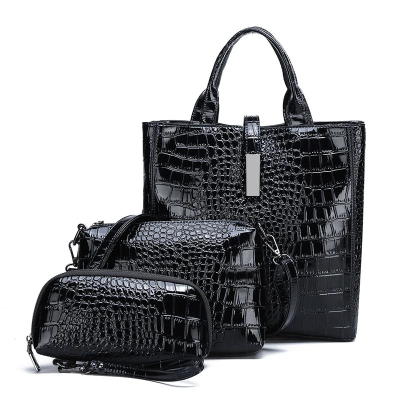 

High quality pu leather women 3pcs shoulder hand bag set, Red /black/brown/blue
