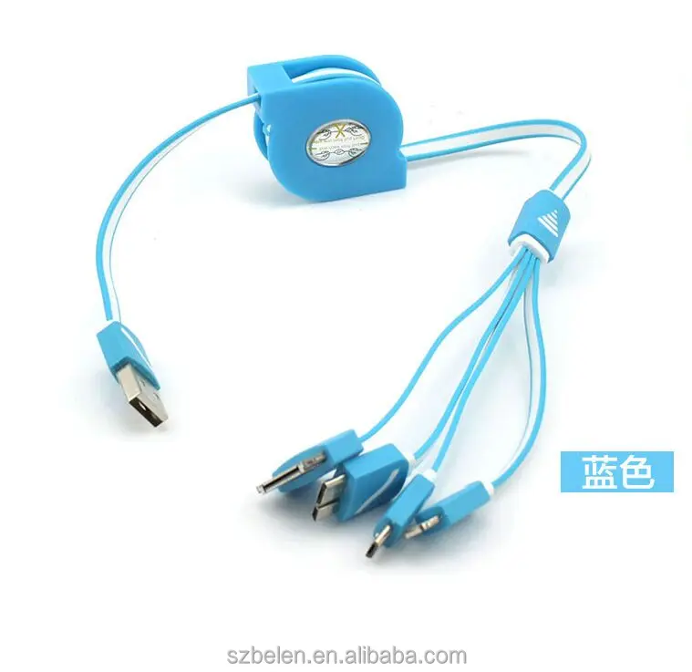 

Universal Multi Usb Charger Cable Retractable 4 In 1 Data Usb Cable, Red;pink;blue;green;black etc
