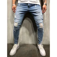 

Fashion Hip Hop Slim Skinny Ripped Hole Men Jeans With Zip