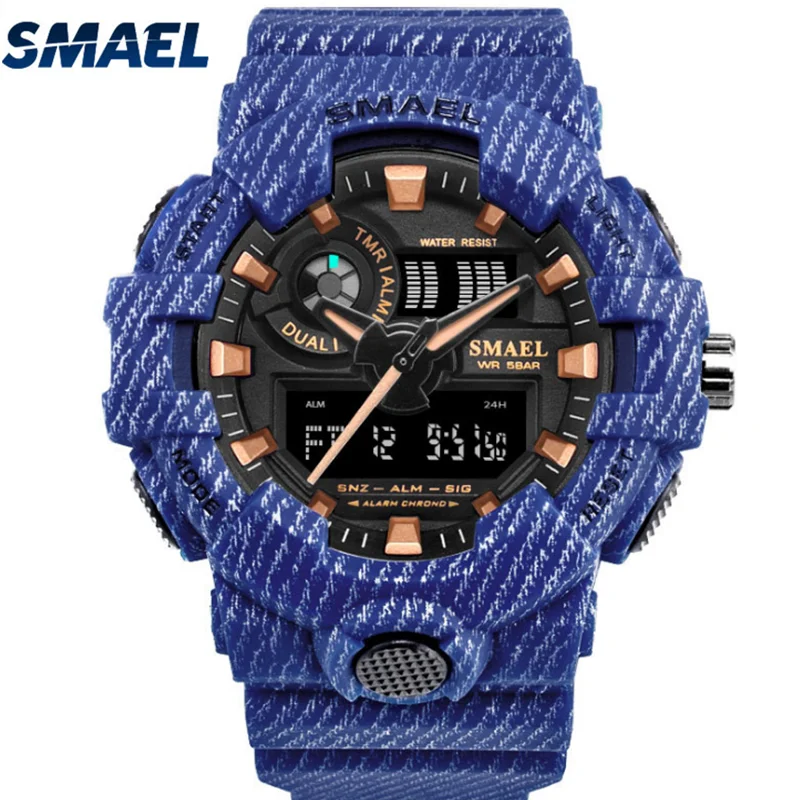 

SL8001 SMAEL Fashion Water Resistant Watch Stripe Color Student Digital Wristwatches Alarm Time Auto Clock Men Watch, White;army green;light blue;dark blue;gray;black