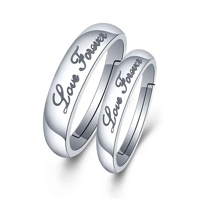 

2pcs Set Couple Ring Love Forever Letter Design Opening Wedding Ring Finger Circlet Women Men Fine Jewelry Girlfriend Love Gift