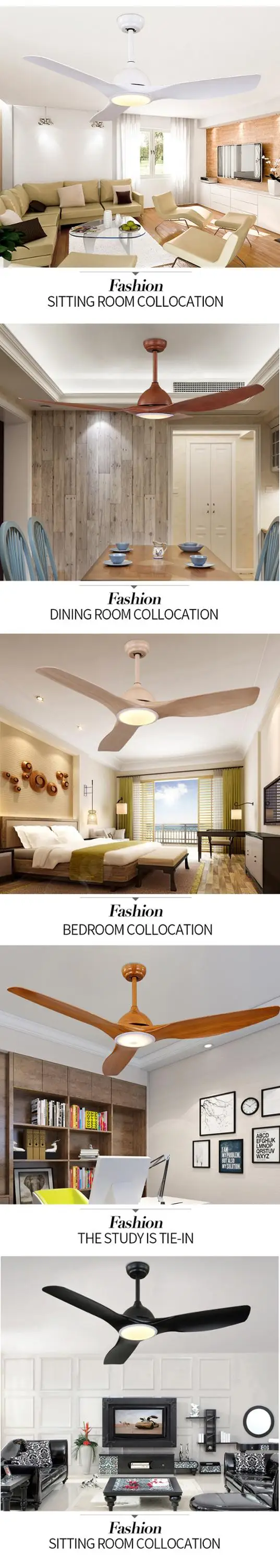 3 Wooden Blades Low Energy Ceiling Fan with 3 Color LED Light