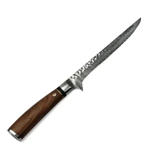 Image of japanese damascus steel vg10 fish flexible fillet knife with wood handle