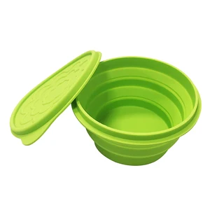 Image of Collapsible silicone camping bowl with lid foldable travel silicone bowl