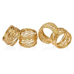 Image of Wholesale Handmade Gold Wire Round Mesh Napkin Rings for Wedding and Dinners Tableware Napkin Holder