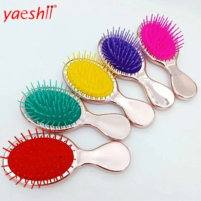 

yaeshii electroplating mini paddle cushion detangling hair brush detangler wet dry hair brush, As the picture show