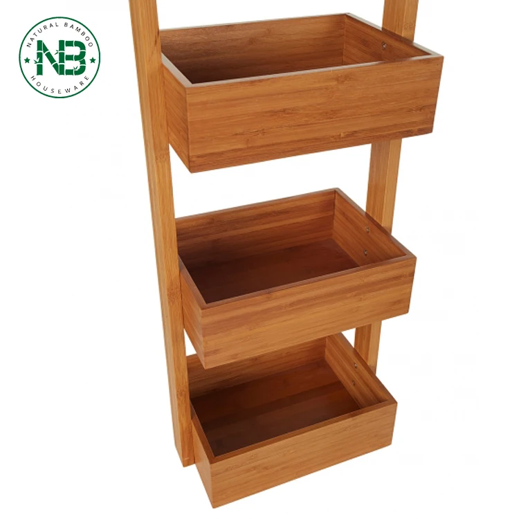 4 Tier Bamboo Caddy Stand Bamboo Frame Floor Standing Shower Caddy Rack