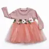 Toddler Kids Girls Fall Jersey Dress Long Sleeve Floral Tulle Cap Tutu Dresses Outfit