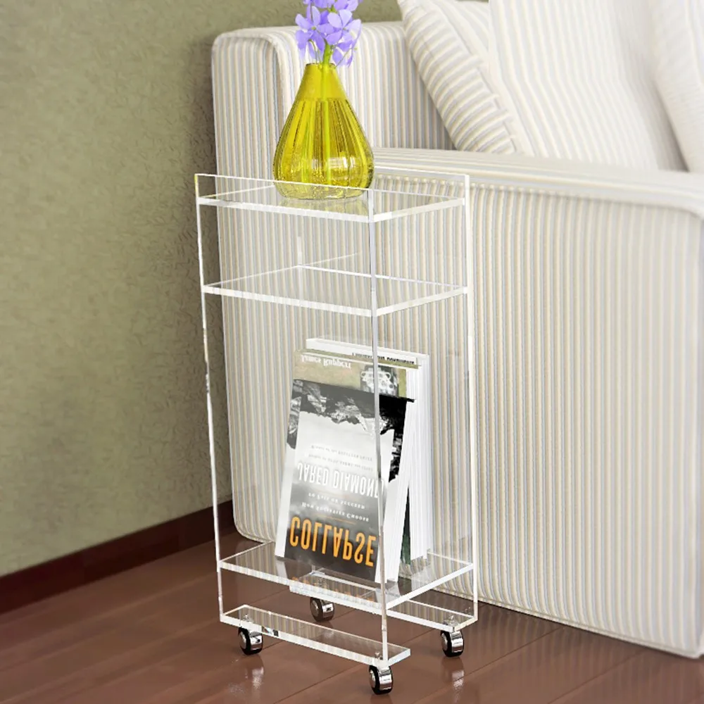 Luxury Acrylic Home Restaurant Furniture Lucite Rolling Bar Cart