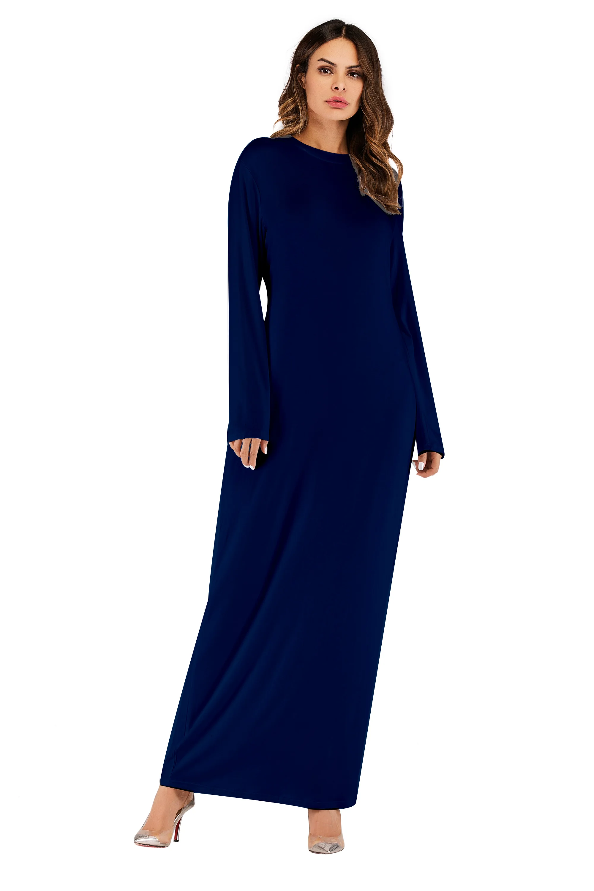 9099 Moulante Robe Musulmane Femmes Élastique Intérieur Maxi Robes