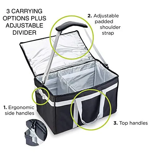 Insulated Food Delivery Bag With Adjustable Divider Hot And Cold