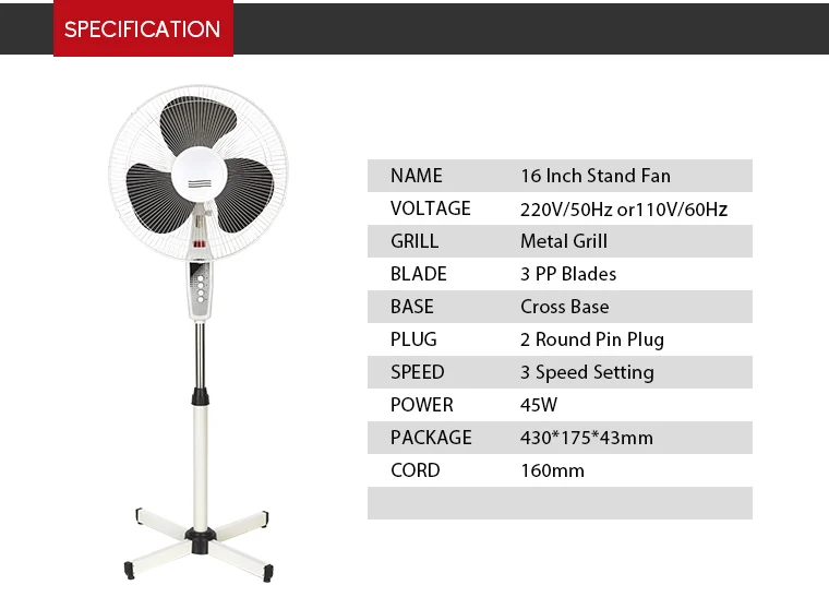 Good Quality Cheap Price 16 Inch Elegant Stand Fan Parts With Metal