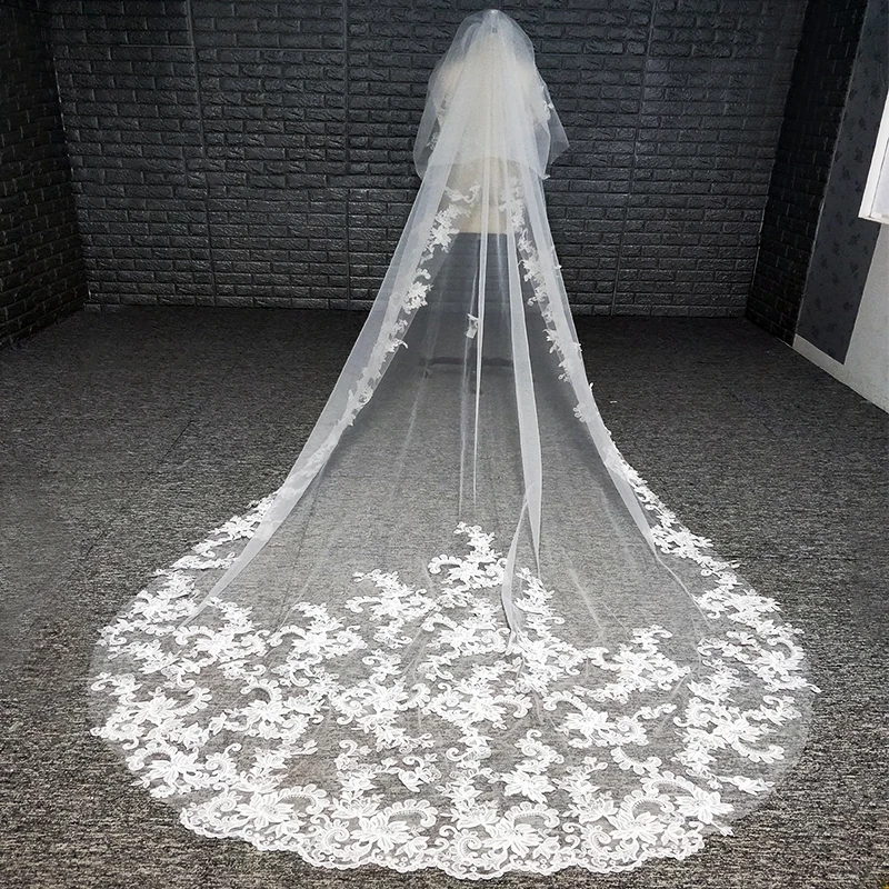 

High Quality 3 Meters Ivory Long Lace Bridal Veils Wedding Veil Wedding Accessories, Customized