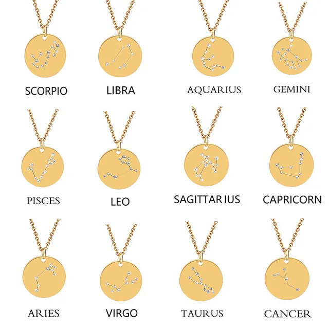 

2019 Hot Selling Fashion Jewelry 12 Zodiac Necklace Gold Color Stocks Selling High Quality Stainless Steel Pendant Necklace