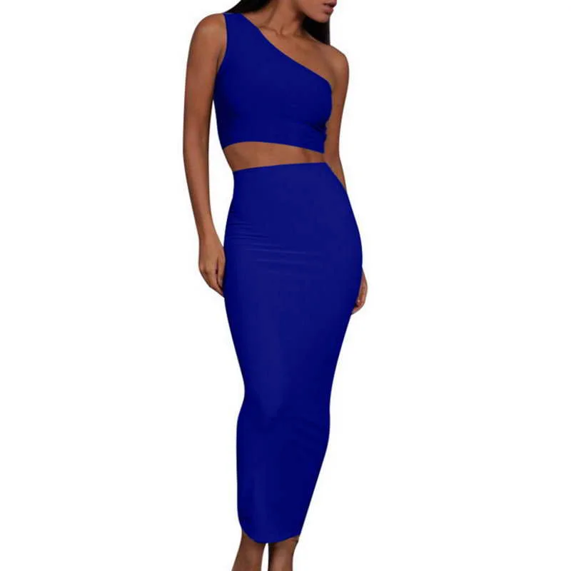 

Stylish Sexy Women 2 Piece Set Outfits One Shoulder Crop Top And Skirt Set Bodycon Dresses, As picture